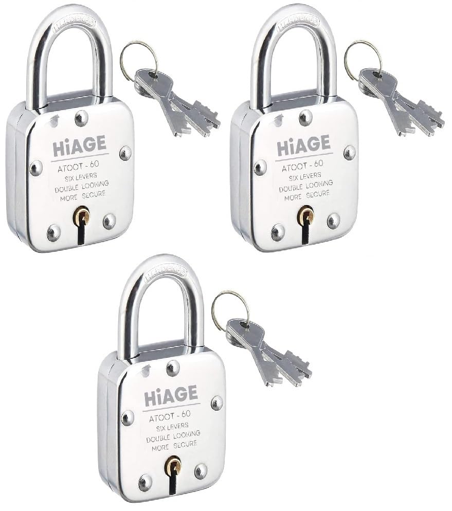 Image of Smart Shophar Brass and Steel Hiage Atoot Padlock 60 MM Silver Pack of 3 with Keys /Multipurpose Hardened Shackle Padlock for Door, Gate, Shutter and Home /Drill Resistant Body