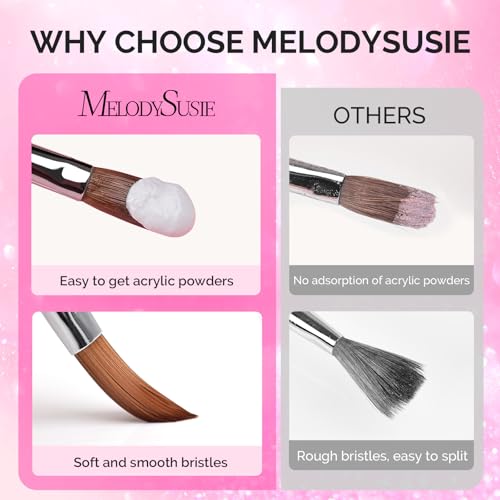 Image of MelodySusie 3Pcs Acrylic Nail Brush Set, Pink-Silver | Size 8 /10 /14 with Brush Holder, Nail Art Brushes for Acrylic Application Powder Nail Extension and 3D Carving