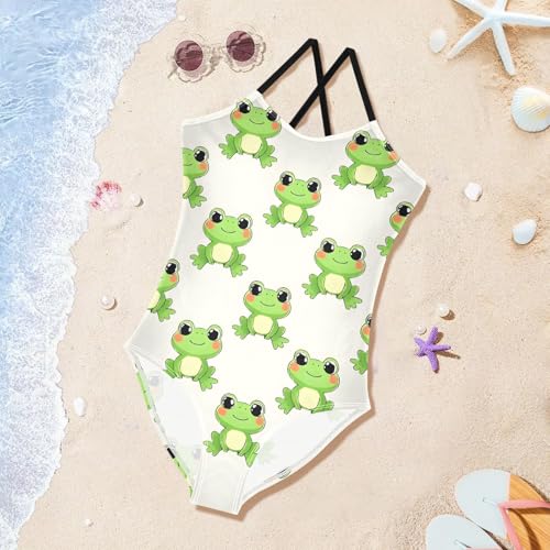 Image of Cartoon Frogs Girls One Piece Swimsuits Summer Quick Dry Beach Bathing Suit