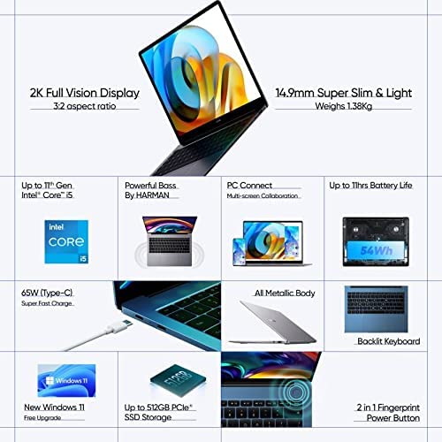 realme Book(Slim) Evo Core i5 11th Gen 1135G7 - (8 GB/512 GB SSD/Windows 10 Home) RMNB1002 Thin and Light Laptop (14 inch, Real Blue, 1.38 kg, with... - Image 4