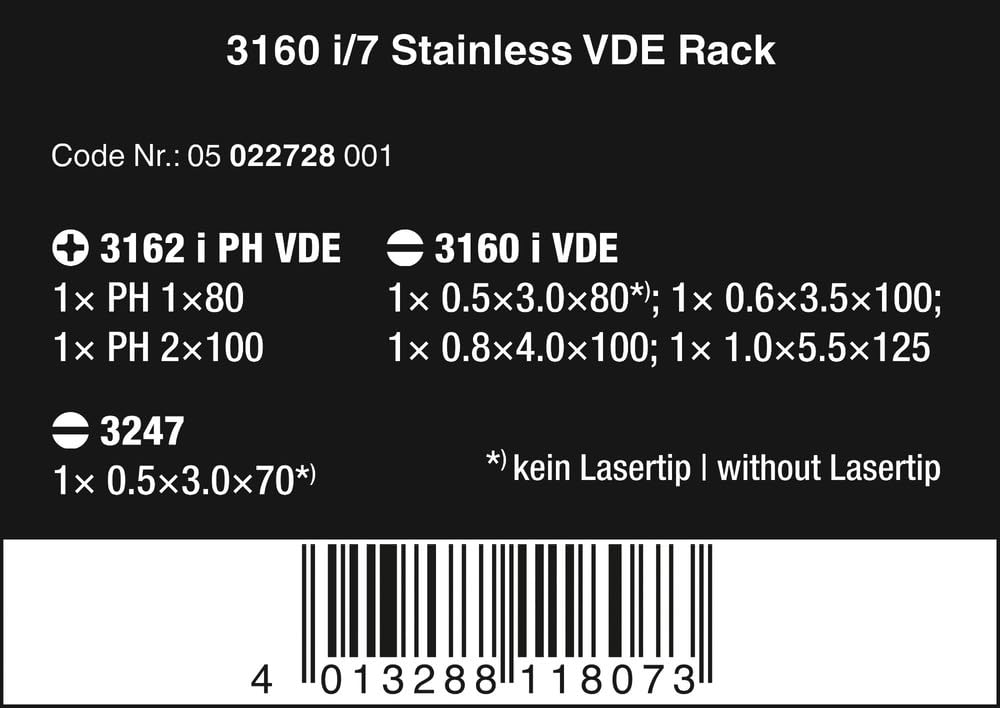Wera 05022728001 3160 i/7 Serie di giravite isolato in acciaio inox + supporto, 7 pezzi