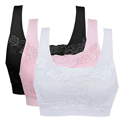 Libella 3er Damen Sport BH Bügelloser Bustier Wohlfühl-BH Komfort-BH Schlaf-BH Freizeit- und Sport BH Seamless Sporttop Schwarz 3747 S/M 2 Vertvie Womens Strech Ohne Buegel Push up Yoga Sports BH Bra Top Set Fuer Fitnesstraining Polsterung 3er Pack (EU L/Tag XL, Schwarz+Rosa+Weiß)