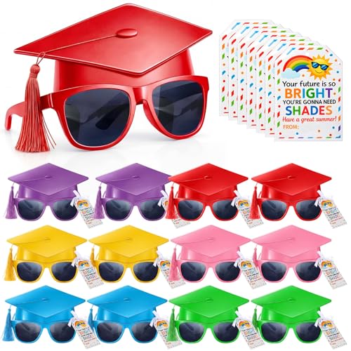 Weewooday 12 Pcs 12/24 Pcs End of School Year Gifts Kids Graduation Sunglasses 2026 Pre K Graduation Gifts Future Is Bright Tags