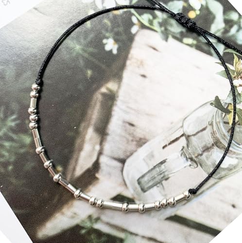 Morse Code Bracelets for Women, Silver Beads Adjustable Bracelet Inspirational Jewelry Gift3