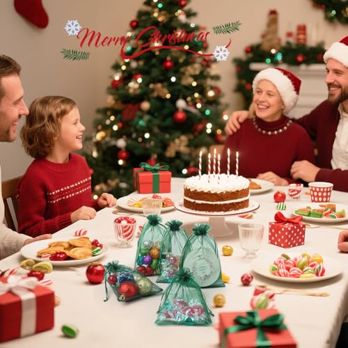 Image of HRX Package 100pcs Organza Bags Dark Green, 4x6 inch Small Christmas Gift Bags Mesh Candy Jewelry Pouches