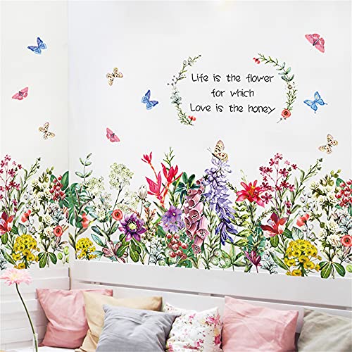 Flower Wall Decals Green Leaves Butterfly Wall Stickers Living Room Bedroom Sofa Tv Background Wall Art Decor Murals (Flower Butterfly) #TOP3