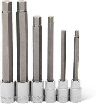 GEARWRENCH Long Hex Bit Socket Set 1/2 Drive 6 Piece SAE | 82587