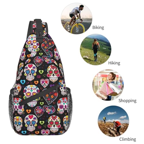 Mochila sling Sugar Skulls negra para hiking y viaje miniatura 6