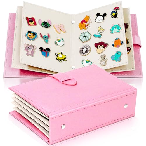 Portable Enamel Pin Album, CollectHall Pin Trading Book, to Display and Trade Your Pins, 42 Pins Capacity, PU Leather Pin Holder, Fit Rubber Pin Back, Pink