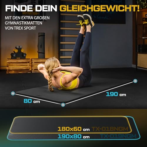 TREX SPORT Gymnastikmatte extra dick und weich | Fitnessmatte 190x80x1cm mit Tragegurt | Yogamatte rutschfest (Black Night)