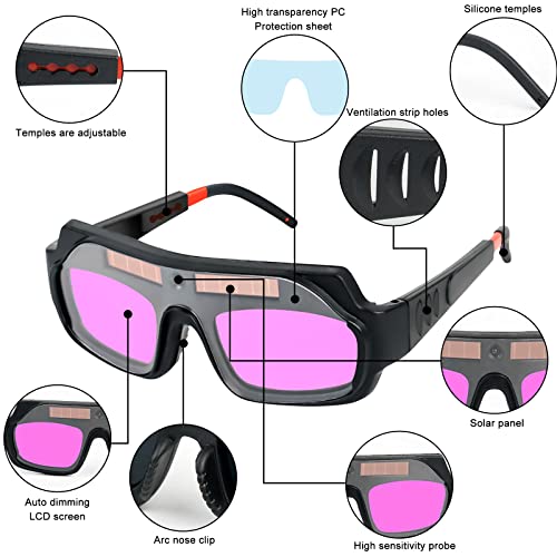 Schweißerbrille: Solarbetriebene Automatischer Schweißerbrille mit 5 Stück Ersatzgläser, Einstellbare Schweißaugenschutzbrille Schweißzubehör, Blendschutz-Schweißerbrille für Schweißschutz