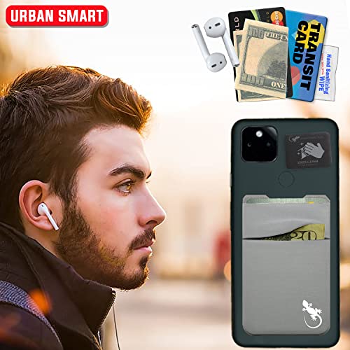 Image of Gecko Travel Tech Double Pocket - Adhesive Card Holder - Cell Phone Pouch - Stick on Lycra Pocket - Carry Credit Cards and Cash - Gray-White