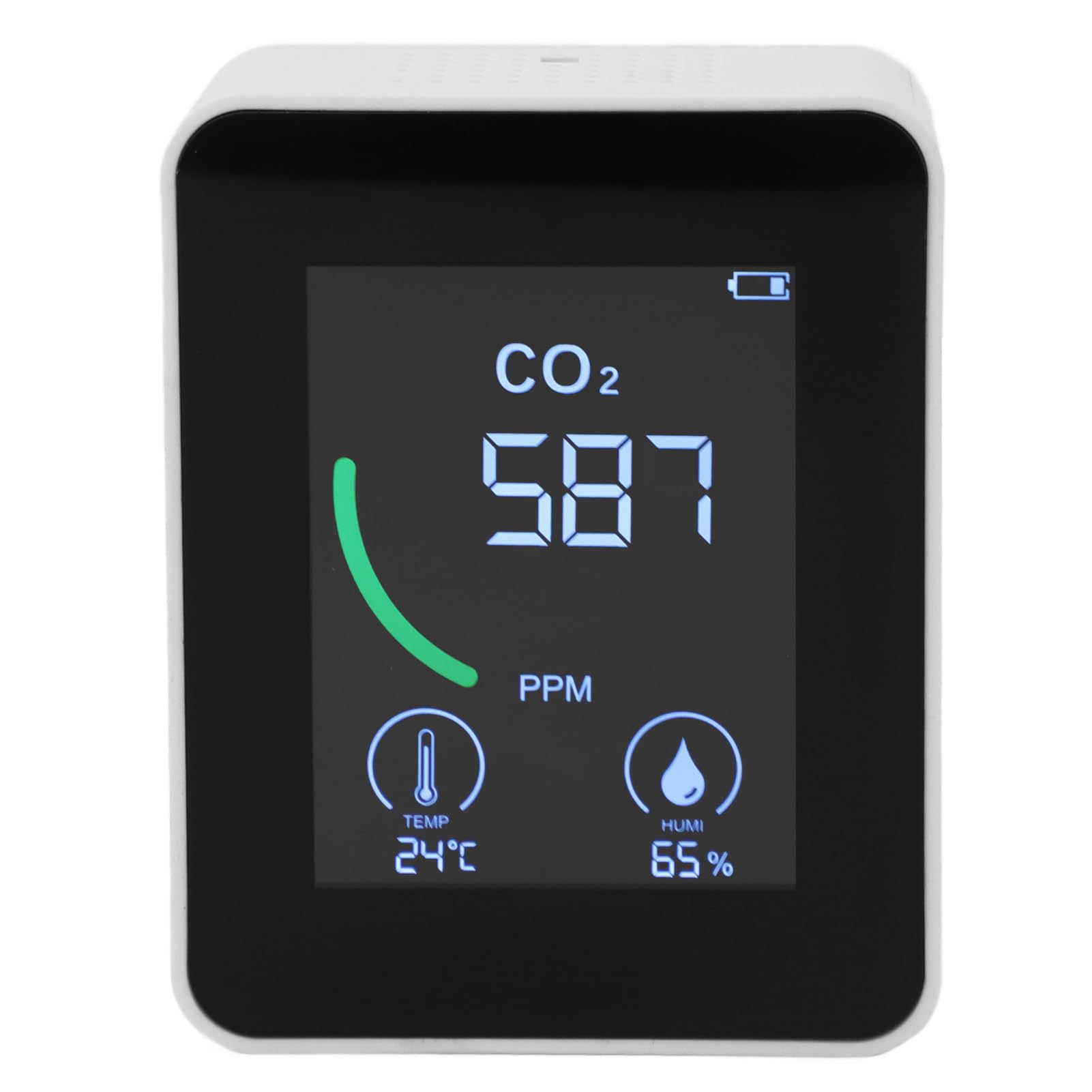 Hidyliu Misuratore di qualità Dell'aria Monitor di CO2 Compatto 3 in 1 con Allarme per Cucina di Casa e Ufficio 1500 MAh