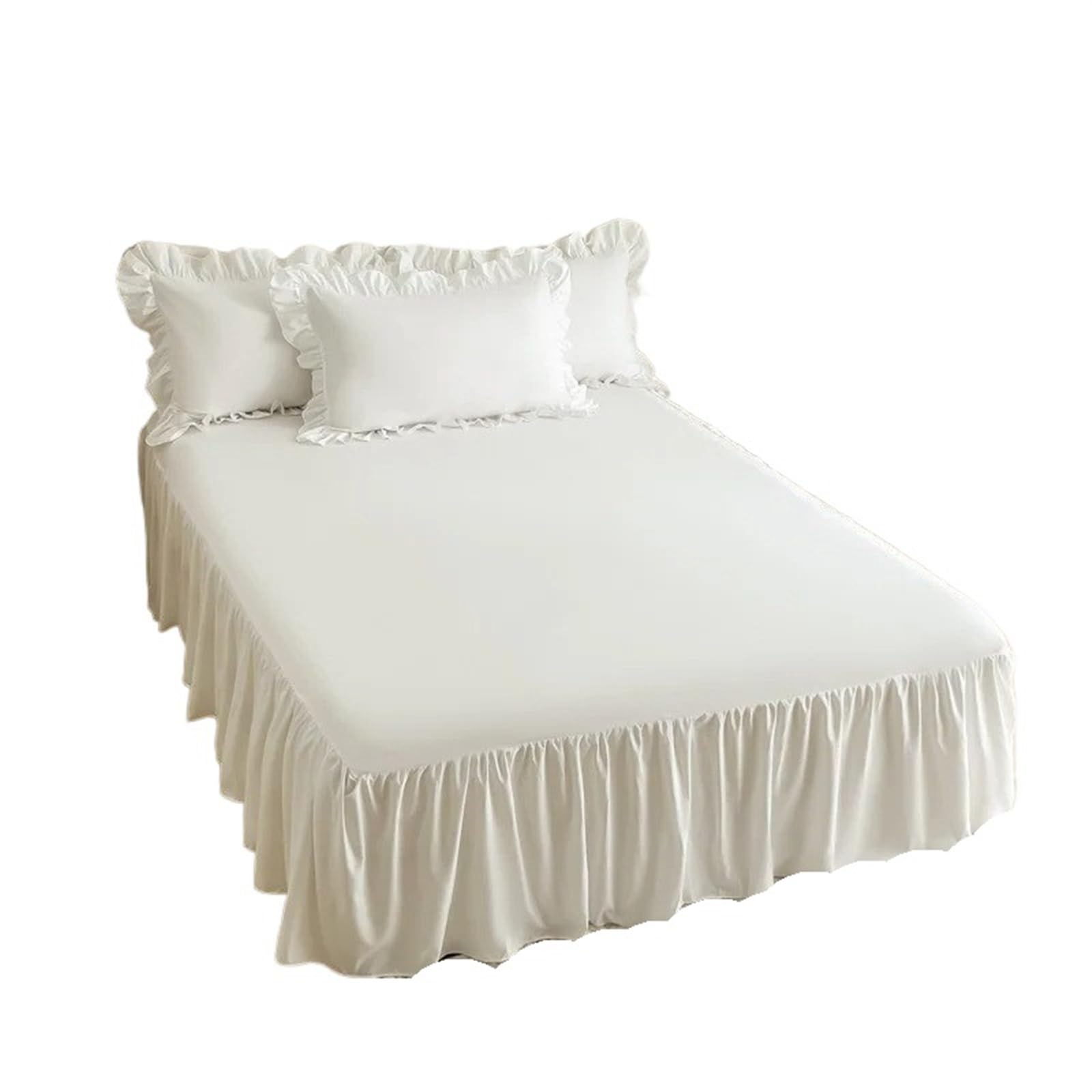 Bed skirt 1pc Ruffled Solid Color Bed Skirt Bedspread Bedskirt For Bedroom(White,1pc skirt 180x200cm)