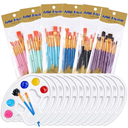 KALIONE 72 Piezas Set Profesional de Pinceles y Paletas para Pintura, Brochas Redondas Sintéticas con Mango de Madera, Pintura al Óleo, Acuarela y Acrílico