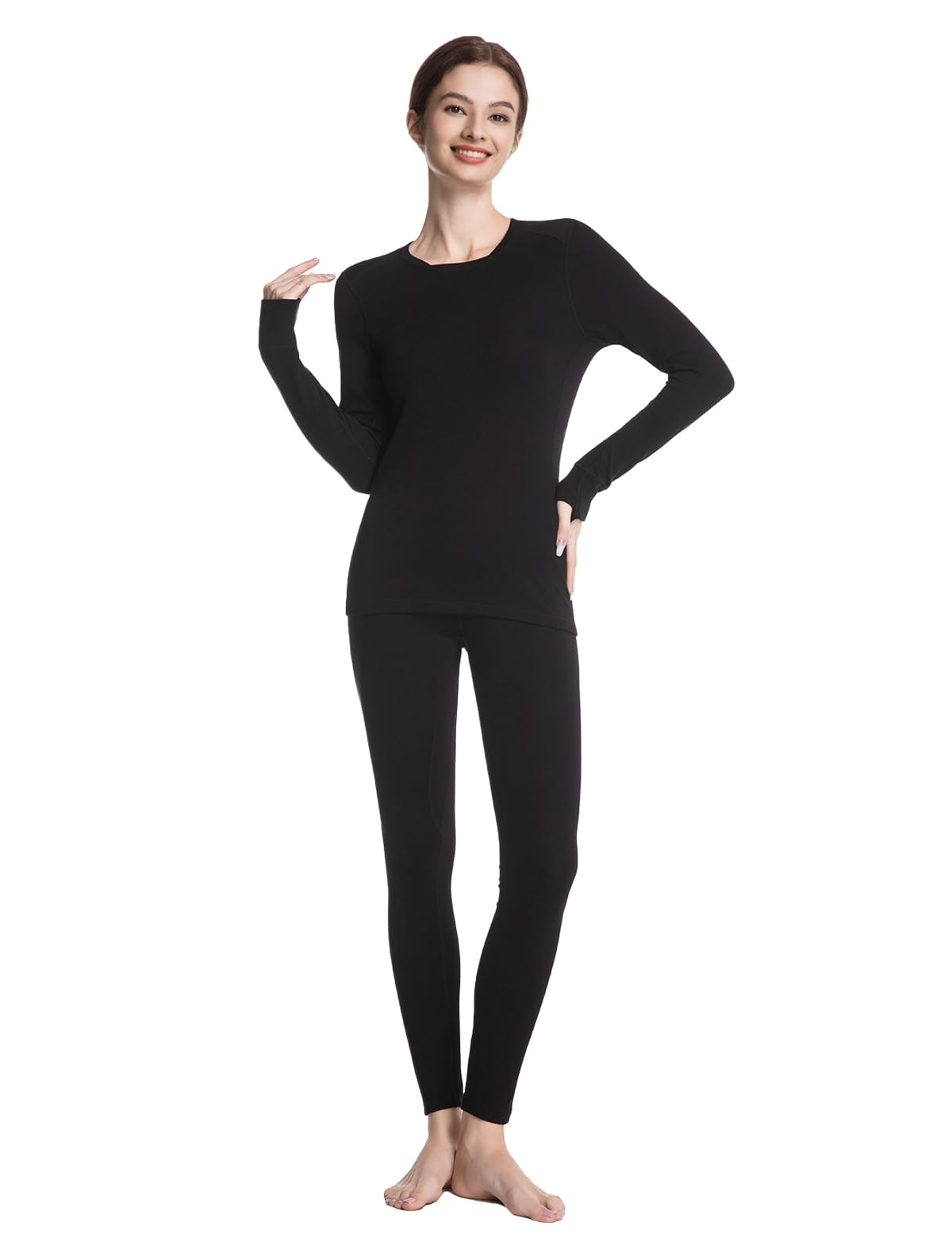 Set di biancheria intima termica da donna con interno in pile, parte superiore termica e pantaloni termici, leggings funzionali traspiranti e morbidi, per inverno, sci e attività all'aperto