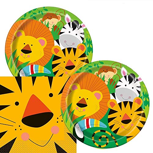 Lobyn Value Packs Jungle Animals Themed Birthday Party Napkins and Plates (Serves 16)