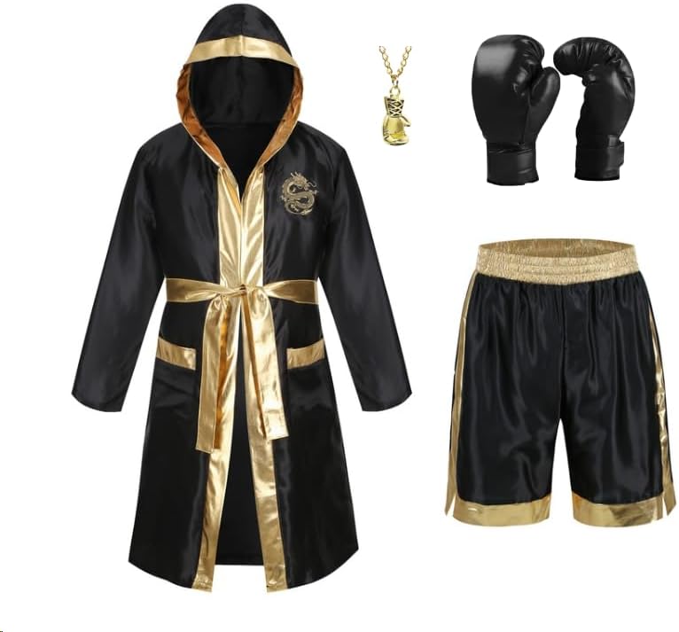 Men Satin Boxing Robes Adult Boxing Halloween Costume Robe Boxer Costume Shorts with Belt