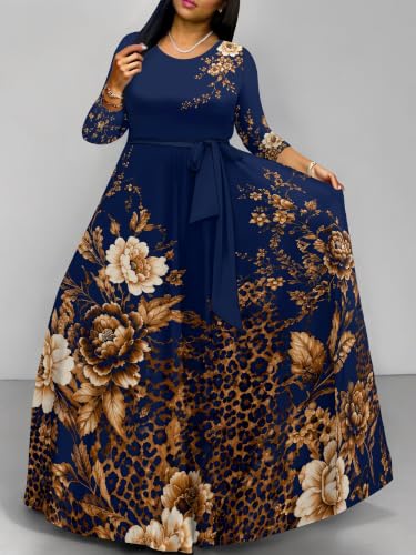 Image of PinkPatty Women's Plus Size V Neck 3 /4 Sleeve Wrap Maxi Dress with Belt