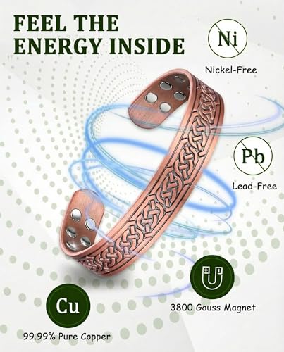 Image of MagEnergy Copper Bracelet for Men, 18X Strength Magnetic Bracelet with 3800 Gauss Magnets, 99.99% Pure Solid Copper, Men's Jewelry Gift (Copper-Celtic Knot)