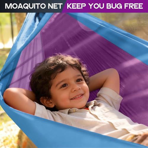 Image of Camping Hammock Mosquito Net,Double & Single Portable Hammocks for Kids Hammocks with 2 Tree Straps,Hammock Tent for Travel Camping,Camping Accessories for Indoor Outdoor Hiking Backpacking