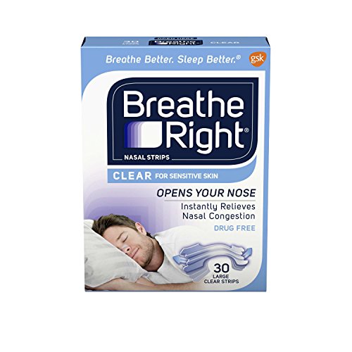 Breathe Right Nasal Strips to Stop Snoring, Drug-Free, Large, Clear for Sensitive Skin