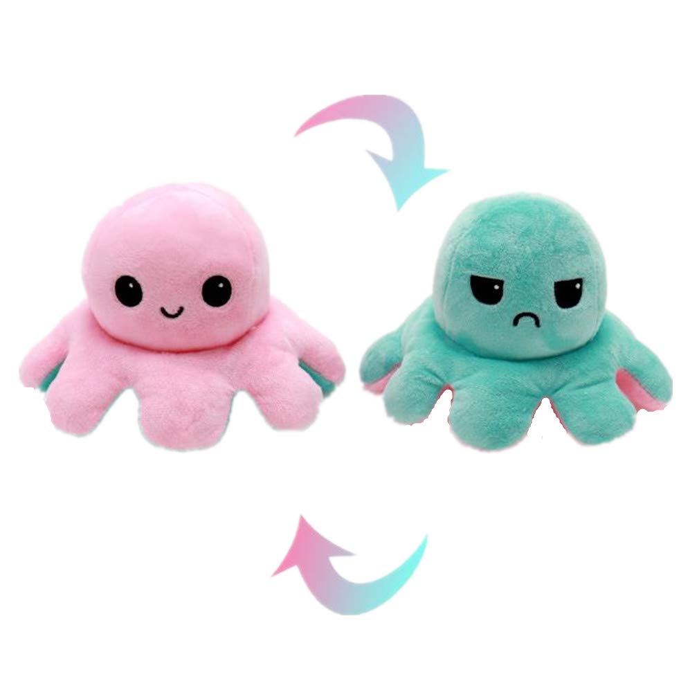 ANNA AM Double-Sided Flip Octopus Doll Soft Reversible Octopus Stuffed Animals Doll Cute Octopus Plush Toys (Pink-Blue)