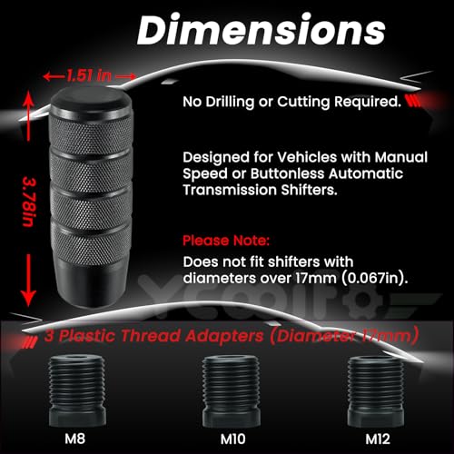 Ycooifo 3.78"-(3 ADAPTERS) BLACK Shifter Knob, 3.78 Inch Aluminum Weighted Car Gear Shift Manual Knobs Fit Universal Manual Transmission Vehicle thumb #3