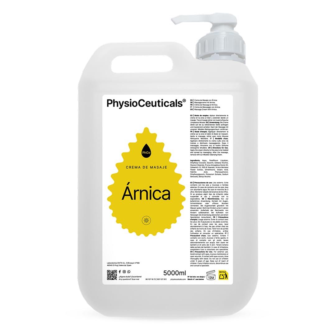 Crema de Masaje con Árnica 5000ml + Dosificador - Deslizamiento Profesional con Árnica Montana para Fisioterapia, Quiromasaje y Spa