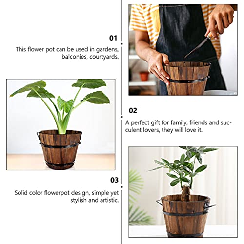 2Pcs Whisky Barrel Planter Wooden Succulent Plant Pot Rustic Wood Flower Pot Bucket Vintage Wine Barrel Planters For Outdoor Plants Halfbarrel Garden Planter #TOP4