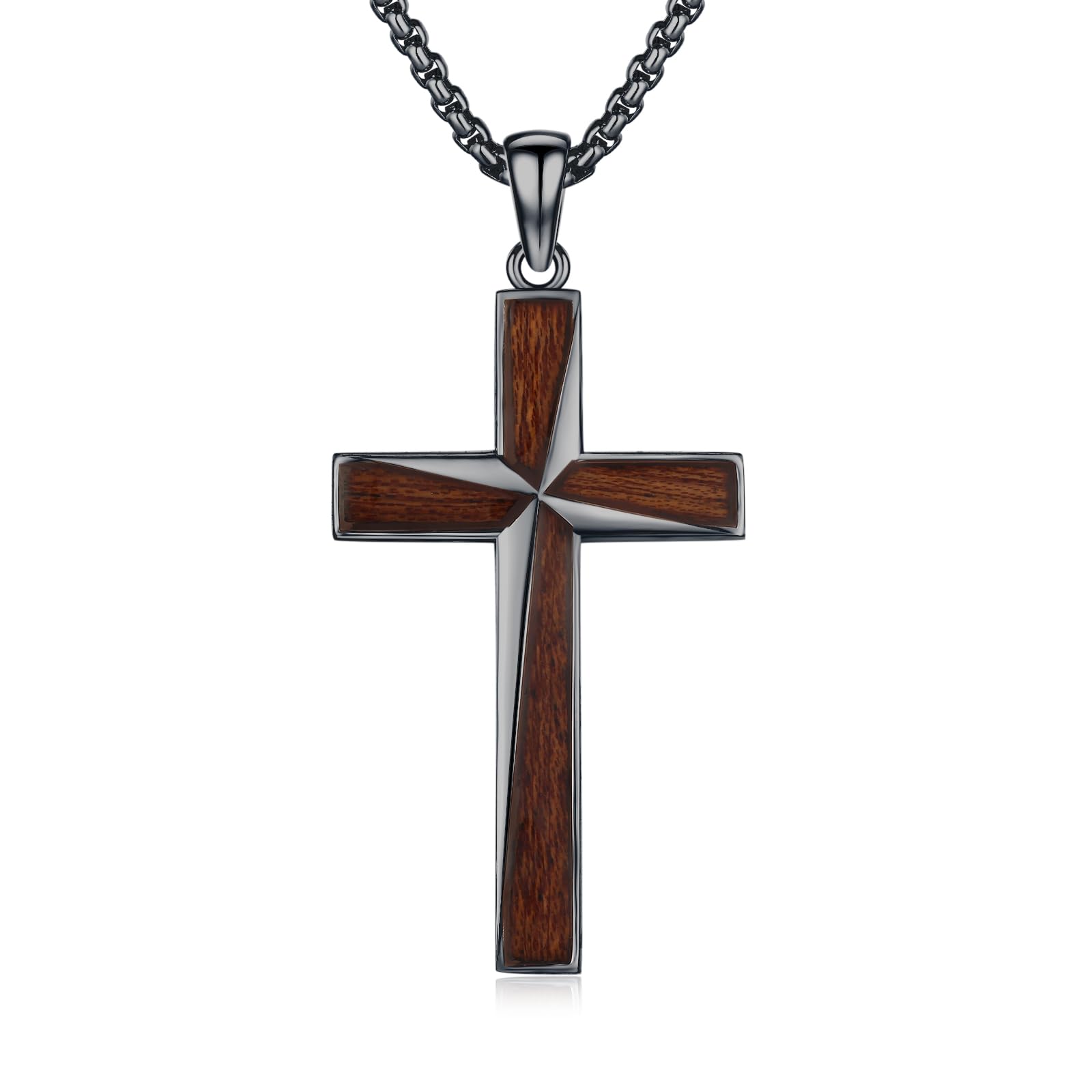 REDSUN Collana in argento Sterling S925 con ciondolo a forma di croce in ebano, amuleto protettivo, gioiello per uomini e donne, catena in acciaio inox da 56 cm + 5 cm, 40*24mm, Argento sterling