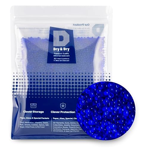 Dry & Dry [1.2 LBS] Blue Indicating Silica Gel Beads Desiccants(Industry Standard 3-5 mm) - Reusable Desiccant Beads Silica Beads(Blue to Pink) Moisture Absorbers