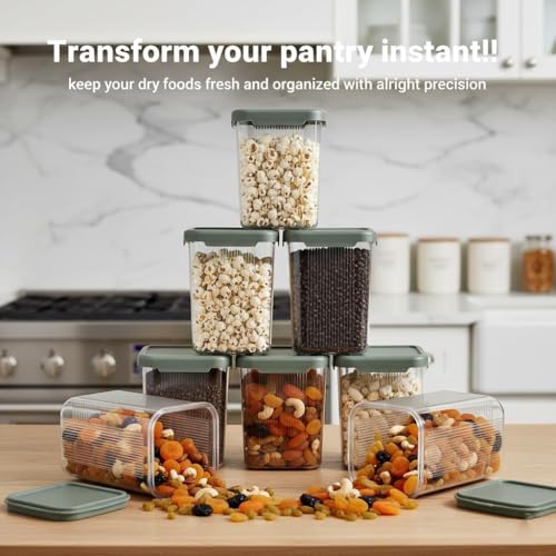 Image of Raawan Plastic Storage Containers Set for Kitchen | Leak-Proof Pantry Organizers for Grains, Pulses, Cereals, and Dry Fruits | Durable, Space-Saving Design (6, 1100)