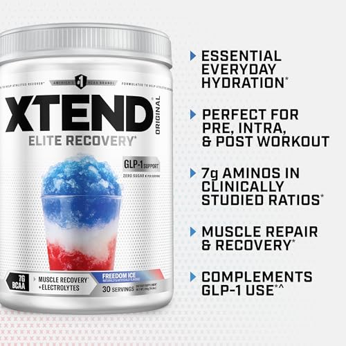 Image of Xtend Original BCAA Powder, 7g BCAAs and 2.5g L-Glutamine for Muscle Recovery Hydration and Lean Muscle, Sugar Free Intra and Post Workout Drink with Electrolytes, Freedom Ice, 30 Servings
