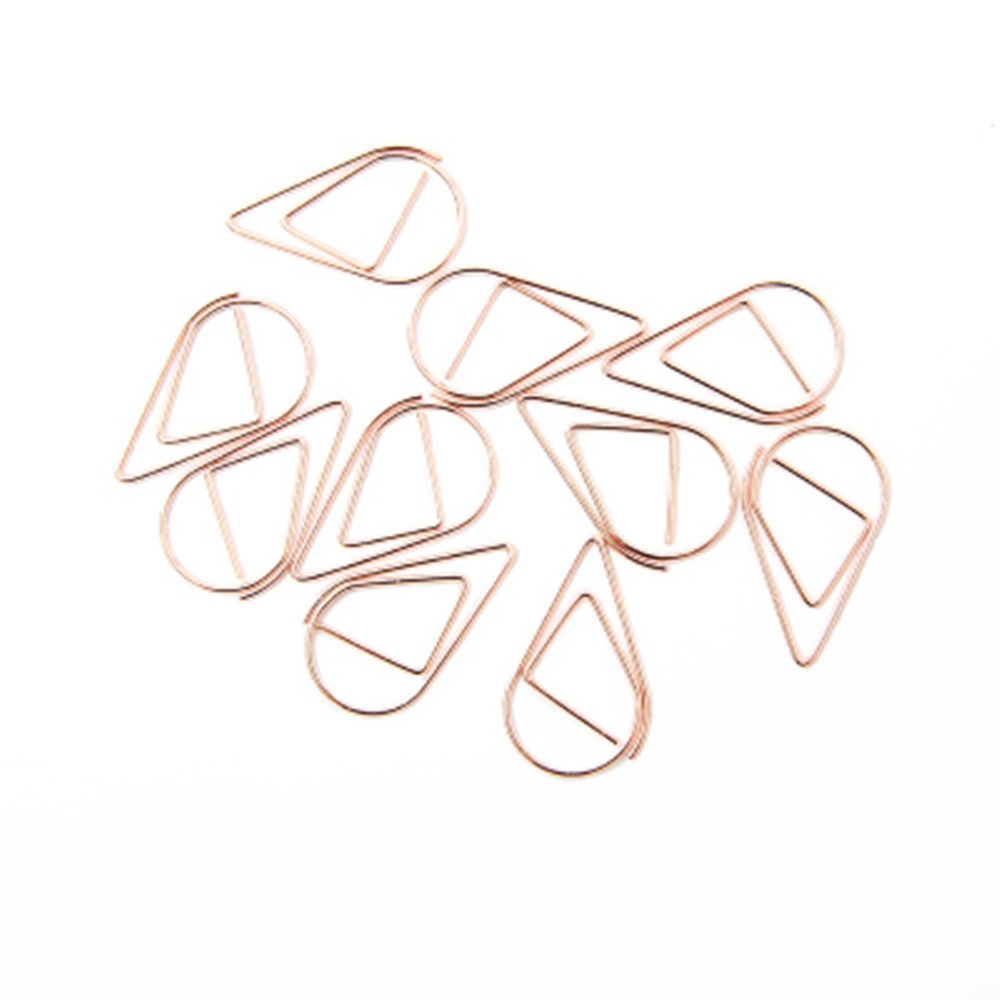 50Pcs Rose Gold Mini Water Drop Paper Clips Book Markers Metal Cute Paper Clips Metal Bookmarks