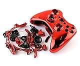 Chrome Replacement Full Housing Shell Cover Case with Set Kit for Xbox 360 Wireless Controller T6 T8 Screwdrivers (Red)
