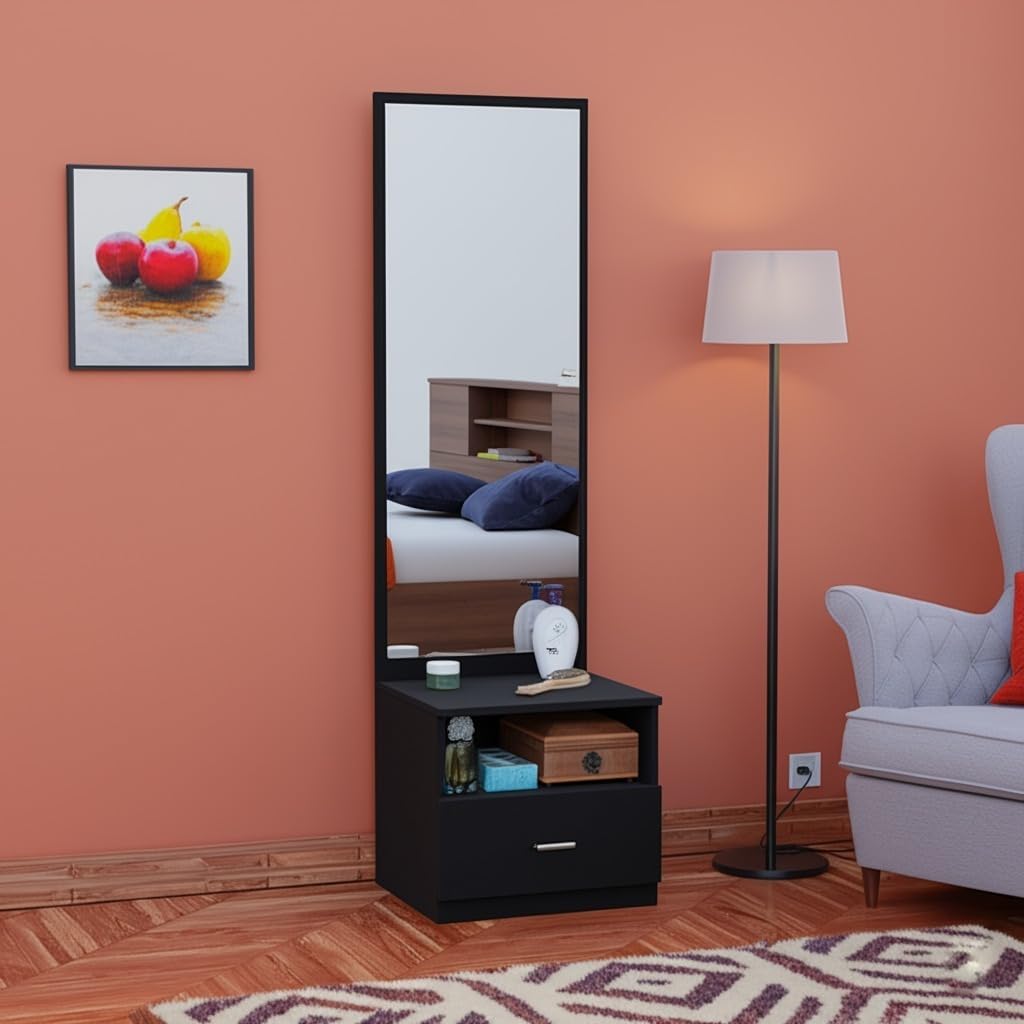 FURNIFLIX Engineered Wood Dressing Table with Mirror Wooden Make-Up Vanity Table Dressing Table with Storage for Bedroom Living Room Home Black-Wenge Finish-image-9