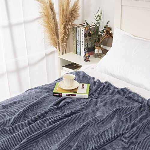 Gealaek Decorative Herringbone Faux Cashmere Throw Blanket Navy Blue Cheveron Fringe Lightweight Fuzzy Soft Cozy Throws For Sofa Bed Farmhouse Throw Blanket 50 Inch X 60 Inch thumb #5