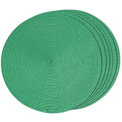 FunWheat, Set von 6 gewebten runden Tischsets aus Stoff, waschbar, rutschfest, 38,1 cm (Forest Green, 6 Stück) – Ansicht 1