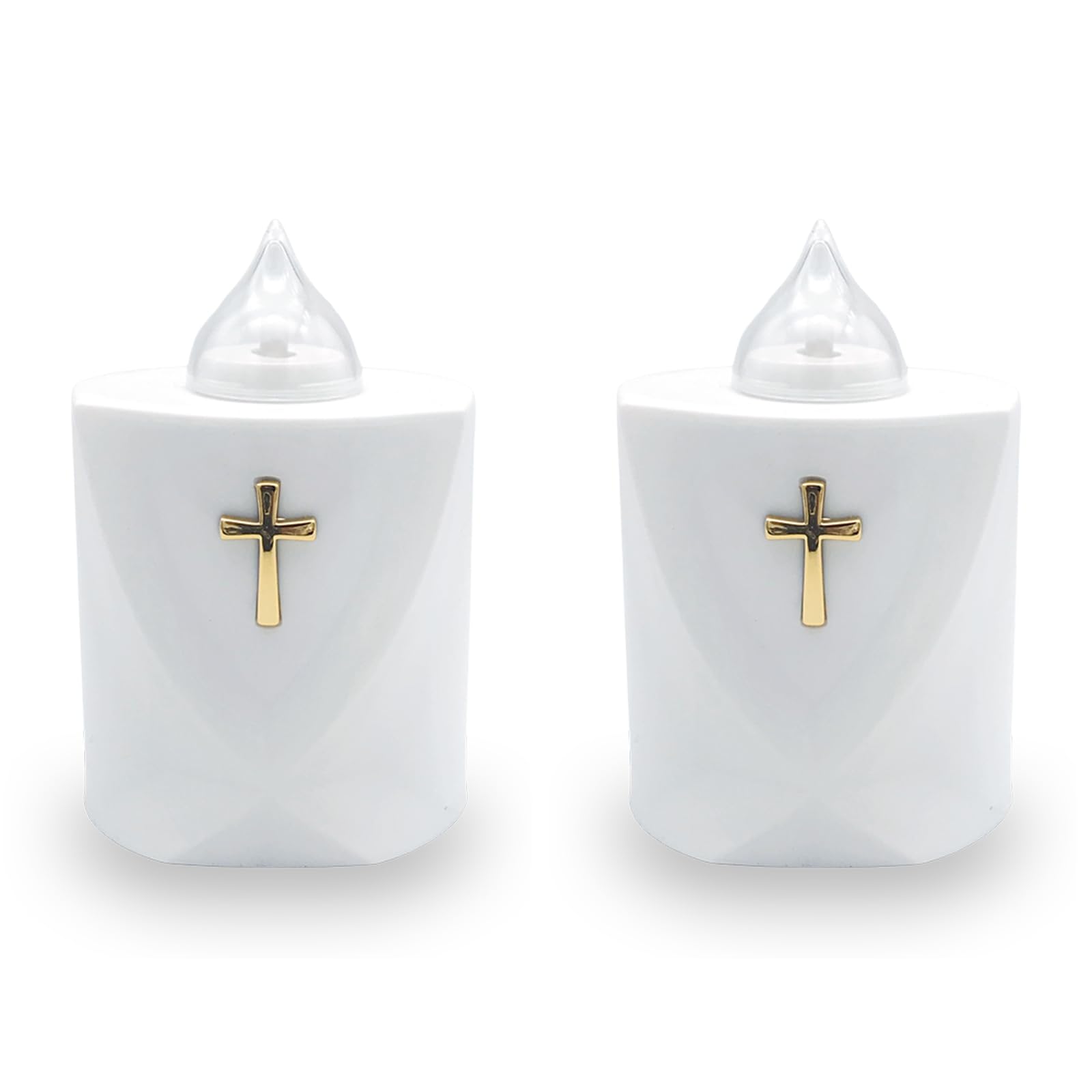 AROBA 2x LED Grabkerze Trauerlicht - Flackereffekt wie echte Kerze - lange Brenndauer bis 120 Tage - wiederverwendbar Friedhofskerze Gedenkkerze Dauerkerze - weiß Heiliges Kreuz