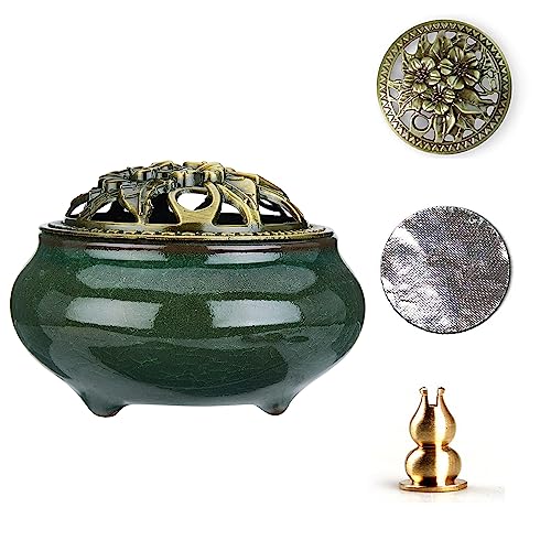 Mistho Ceramic Incense Burner With Copper Lid With Metal Incense Holder For Sandalwood Incense, Palo Santo, Sage Cone And Frankincense(Dark Green) #TOP5