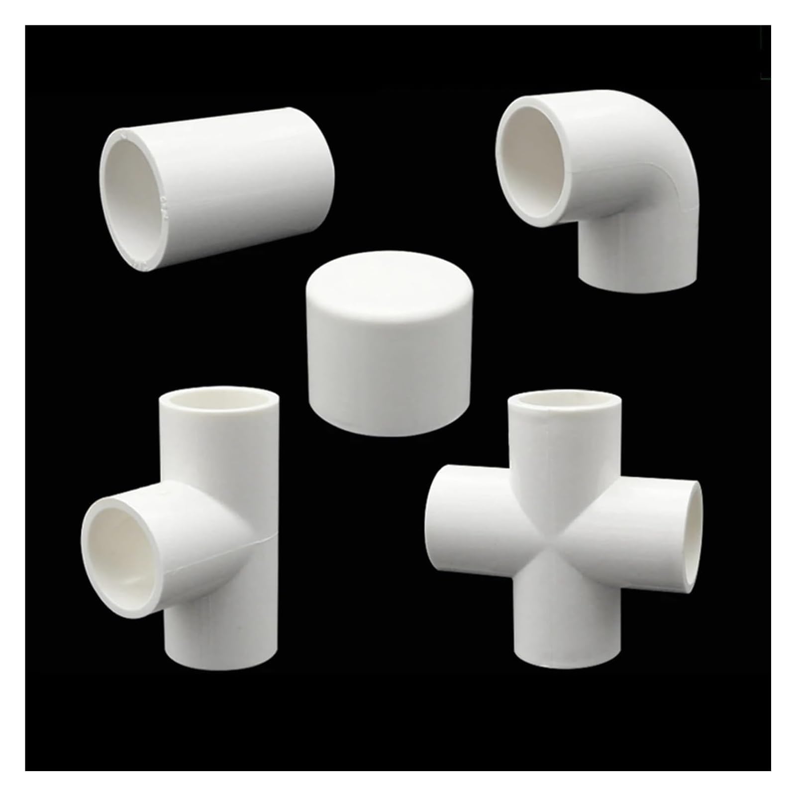 Conectores deslizantes de PVC para tuberías, Accesorios de tubería PVC Blanco for Agua, Bricolaje, 20-50mm, con Codo Recto, Cruz en T, 10 Uds(PVC Pipe,I.D 40mm)
