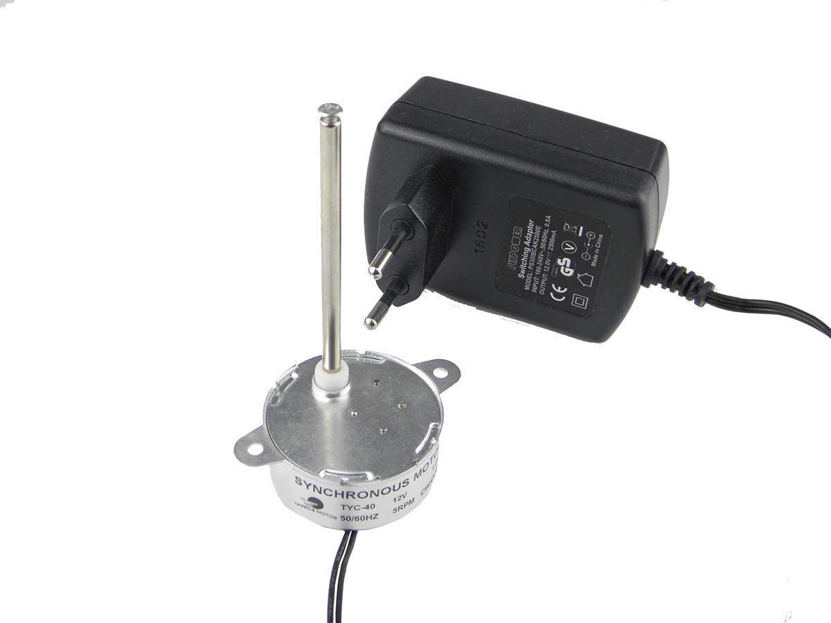 CHANCS Synchronmotor TYC40 12V DC 5 U/min Welle 74mm mit DC-Netzteil - Eingang 100/240V Ausgang DC 12V für Weihnachtsdekoration Elektromotor-Kit