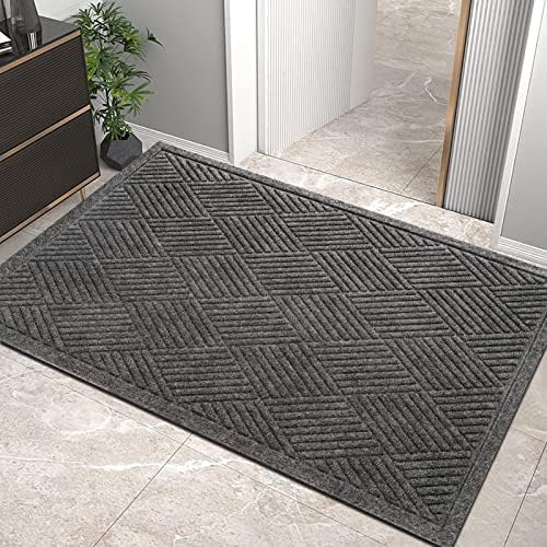 HIYARD Durable Front Door Mat, Absorbent Muddy Dirt Resist Welcome Door Mats Outdoor Indoor, Stain and Fade Resistant, Non-Slip Rubber Backing Low Profile Doormat for Entryway, 36×24, Grey