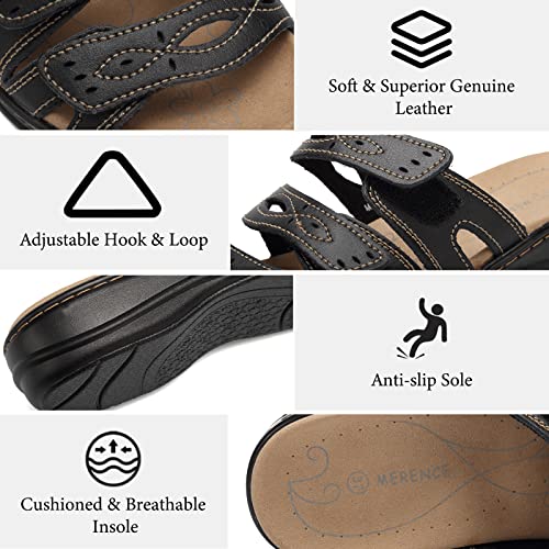 CIOR Women's Classic Leather Sandals, Black, Flat, Open Toe, Arch Support, Adjustable Strap, Casual, Water Resistant, Perfect for Beach, Street, Shopping, Dating, Vacation, Pool, Party3