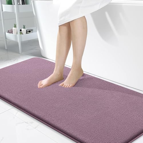 Image of OLANLY Thick Memory Foam Bathroom Runner Rugs 47x24, Extra Soft Absorbent Long Bath Rug, Quick Dry, Non-Slip, Machine Washable Bath Mats for Bathroom, Tub and Shower, Home Decor Accessories, Deep Plum