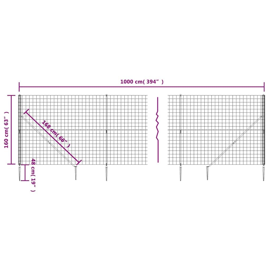 Recinzione Metallica Antracite 1,6x10m con Picchetti di Fissaggio, Rete di Protezione in Acciaio Zincato e Rivestimento PVC, Modulare per Giardino, Cortile e Confine Esterno