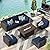 Grezone Patio Furniture Sets 7 Pieces Patio Sectional Outdoor Furniture Patio Sofa Chairs Set PE Rattan Wicker Couch Conversation Set with 5 Thickened Cushions, Fire Pit Table& Coffee Table Blue