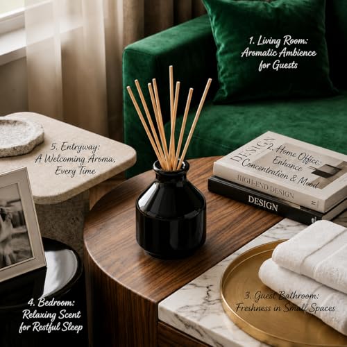 Image of Pure Source India Elegant Ceramic Reed Diffuser Pot - Decorative Aroma Diffuser Vase for Living Rooms, bedrooms, bathrooms, Offices, and entryways (Black)