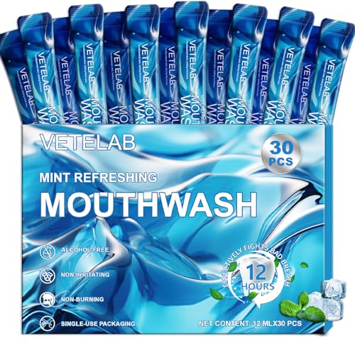 Portable Travel Size Mouthwash Packets - TSA-Approved Mini Mint Mouthwash for Adults, Alcohol & Fluoride-Free Oral Care for Air Travel, Dates & Office, 30 Individually Wrapped 0.4oz Packs